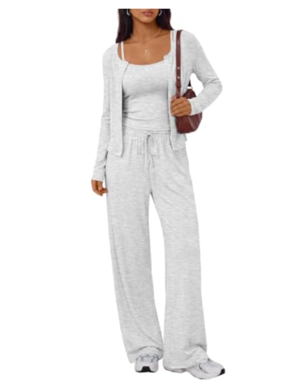 3 Piece Lounge Sets for Women - Camisole, Wide Leg Pants, Cardigan Outfits